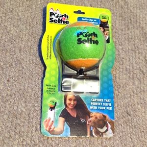 Pooch Selfie Squeaky Dog Toy Tennis Ball w/ Cell Phone Clip Accessory Attachment